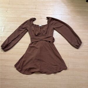 Elegant Brown Long Sleeve Dress